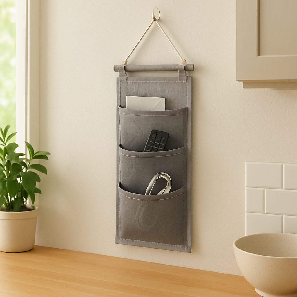 Three Pockets Hanging Wall Storage Bag
